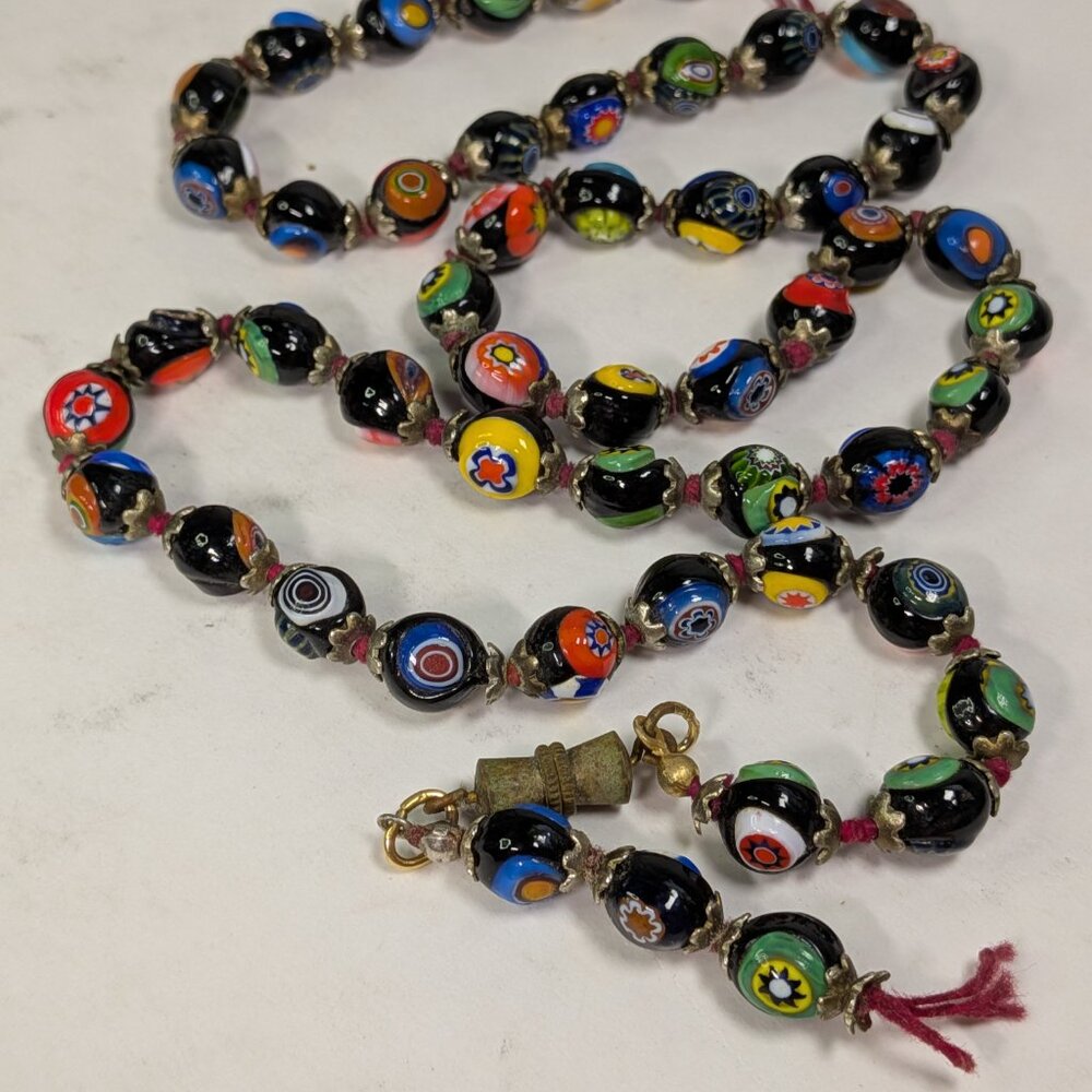 Vintage Millefiori Glass (52) BEADS Double Sided Handmade Multi Colored